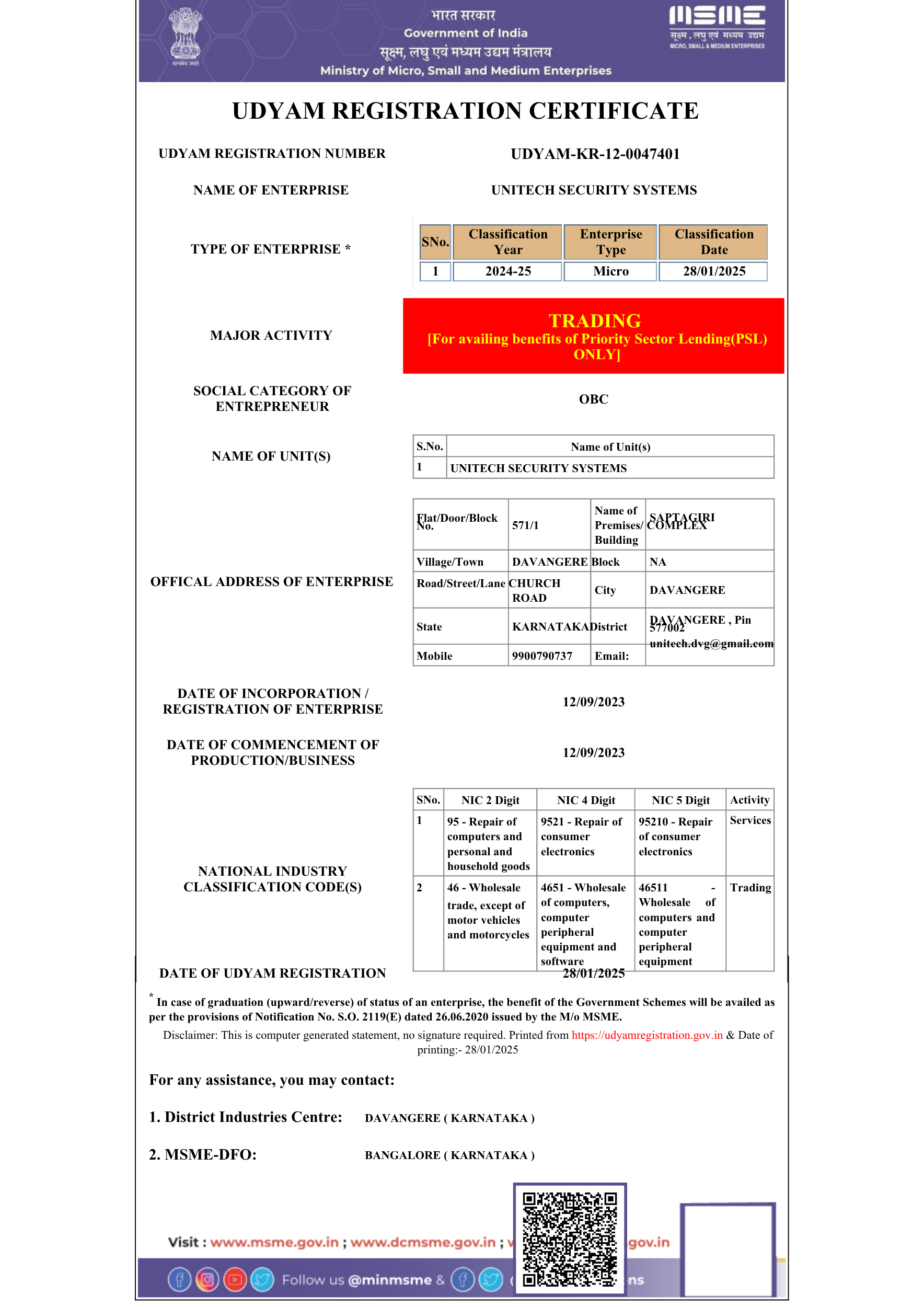 Udyam Certified Certificate